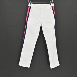 Mother The Straight Shaker‎ Ankle Prep Pants Womens Size 26 White Cotton Striped